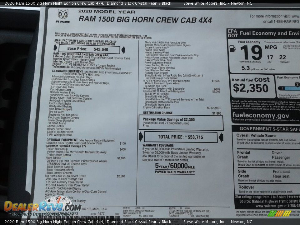 2020 Ram 1500 Big Horn Night Edition Crew Cab 4x4 Diamond Black Crystal Pearl / Black Photo #34
