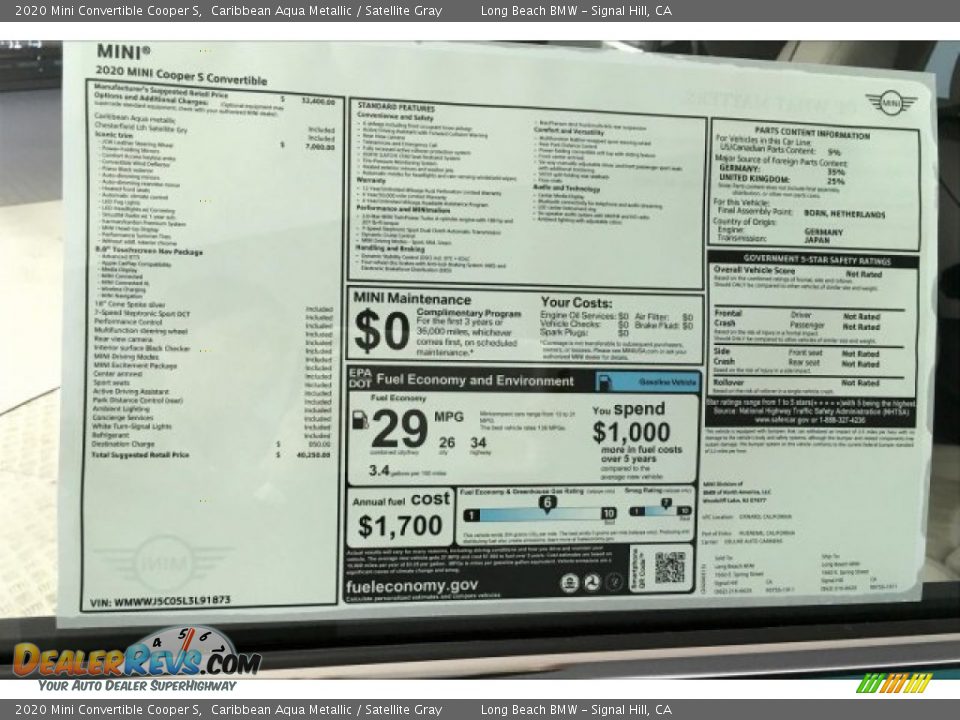 2020 Mini Convertible Cooper S Window Sticker Photo #17