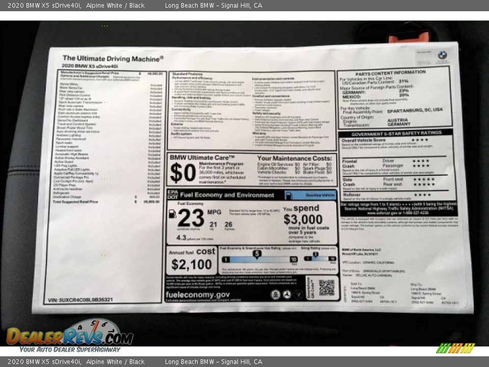 2020 BMW X5 sDrive40i Alpine White / Black Photo #10