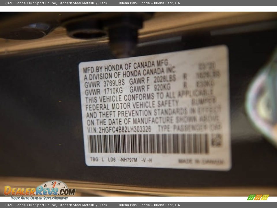 2020 Honda Civic Sport Coupe Modern Steel Metallic / Black Photo #33