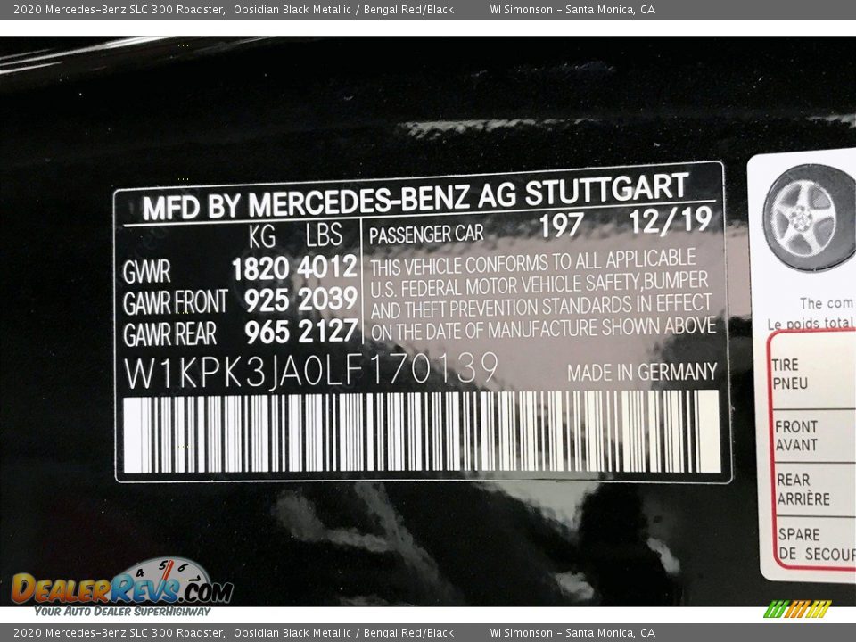2020 Mercedes-Benz SLC 300 Roadster Obsidian Black Metallic / Bengal Red/Black Photo #11