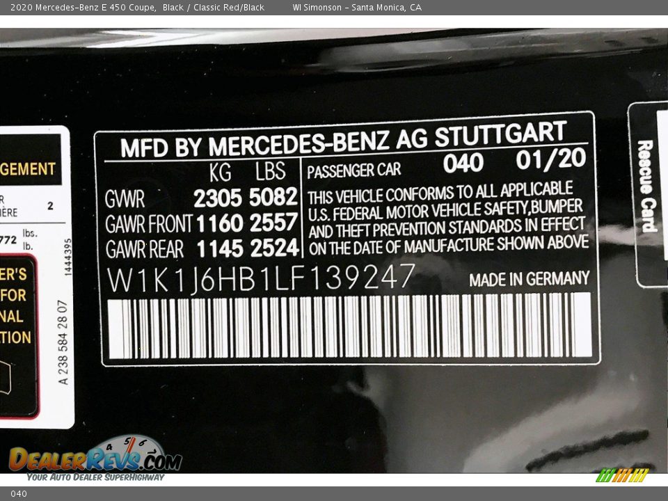 Mercedes-Benz Color Code 040 Black