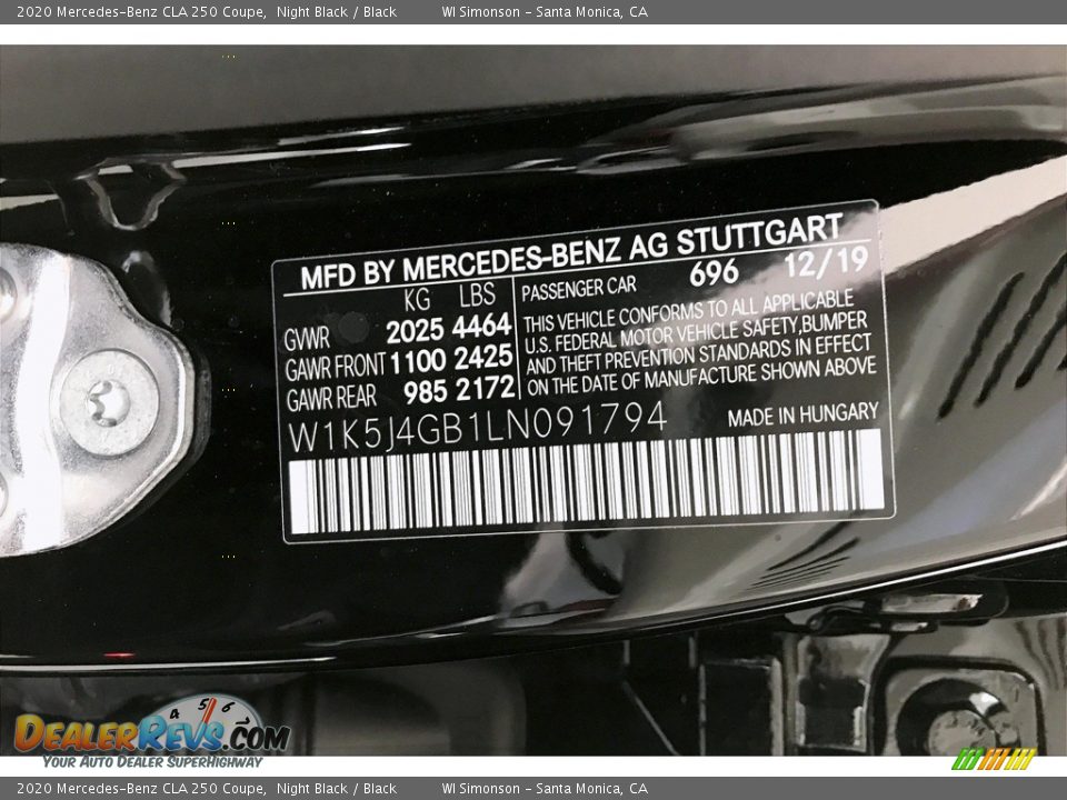 2020 Mercedes-Benz CLA 250 Coupe Night Black / Black Photo #11