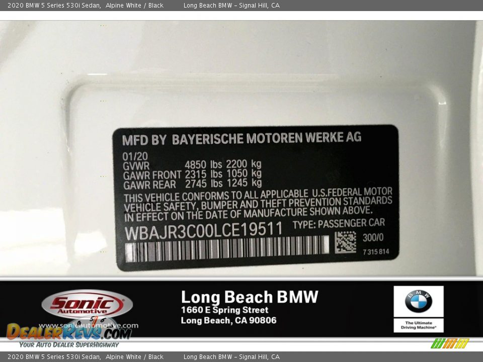 2020 BMW 5 Series 530i Sedan Alpine White / Black Photo #18