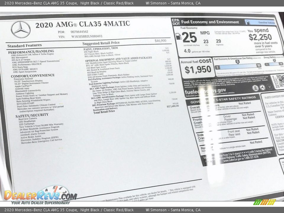 2020 Mercedes-Benz CLA AMG 35 Coupe Window Sticker Photo #11