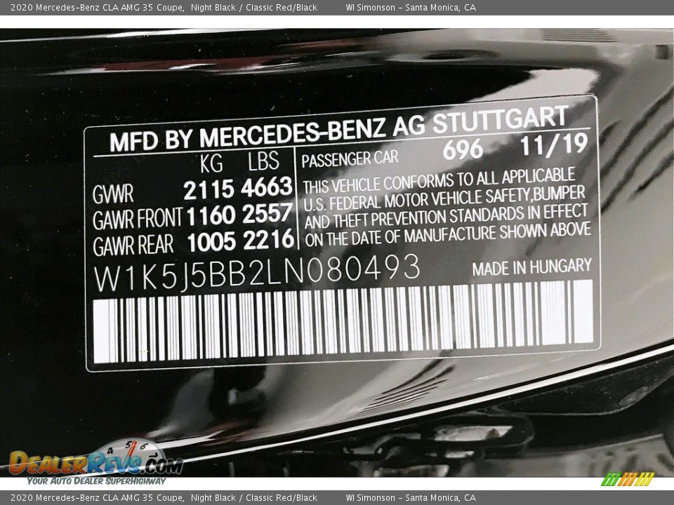 2020 Mercedes-Benz CLA AMG 35 Coupe Night Black / Classic Red/Black Photo #24