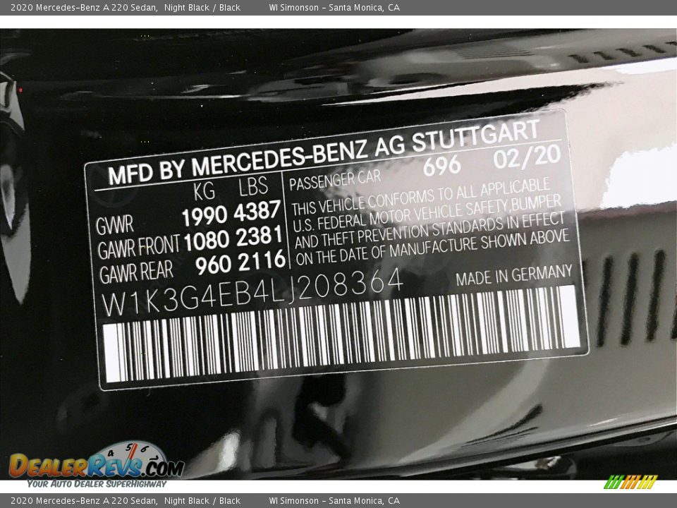2020 Mercedes-Benz A 220 Sedan Night Black / Black Photo #11