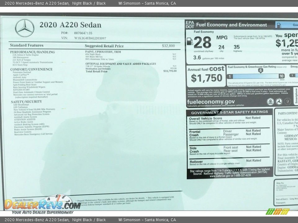 2020 Mercedes-Benz A 220 Sedan Night Black / Black Photo #10