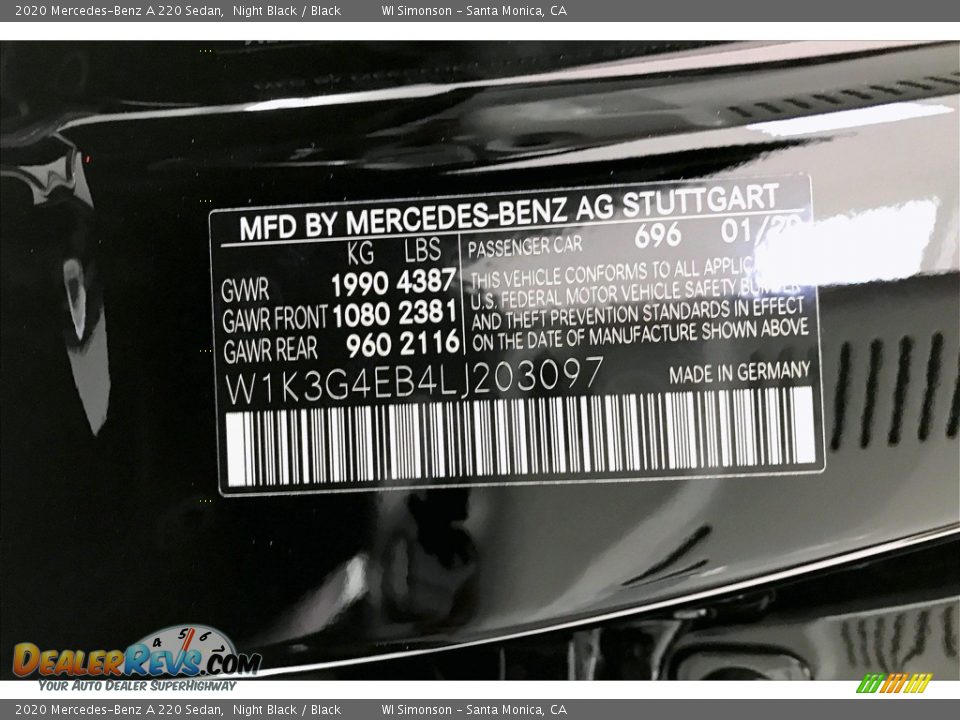 2020 Mercedes-Benz A 220 Sedan Night Black / Black Photo #11
