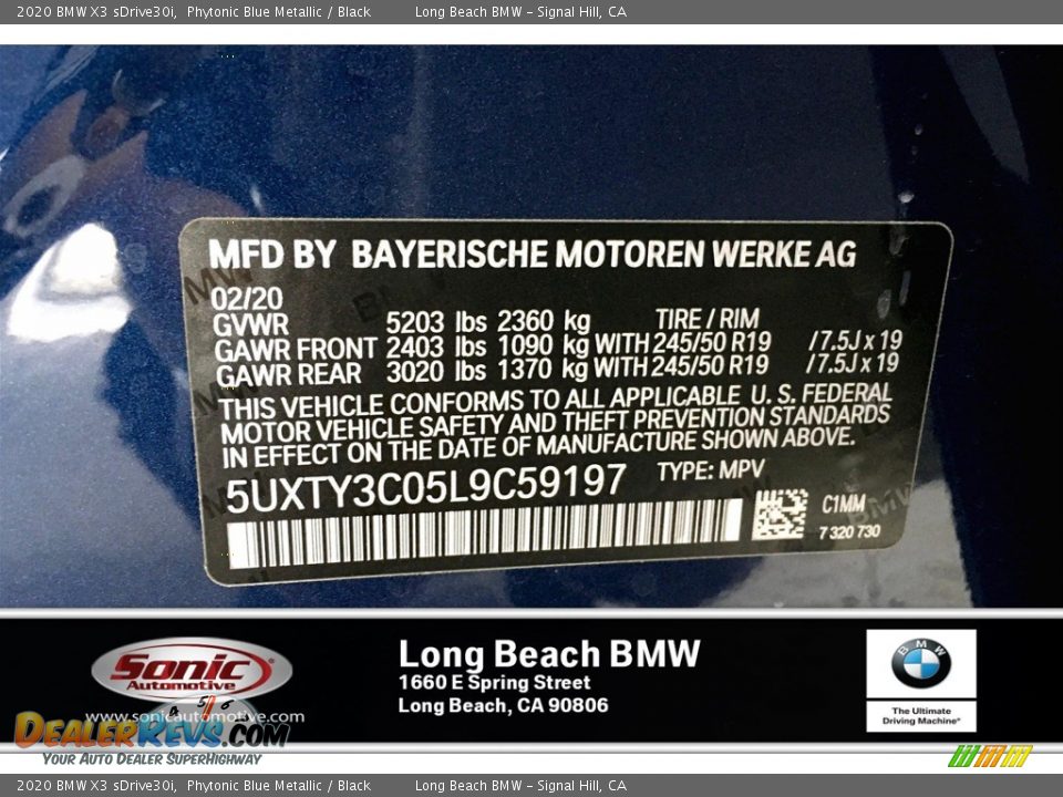 2020 BMW X3 sDrive30i Phytonic Blue Metallic / Black Photo #18