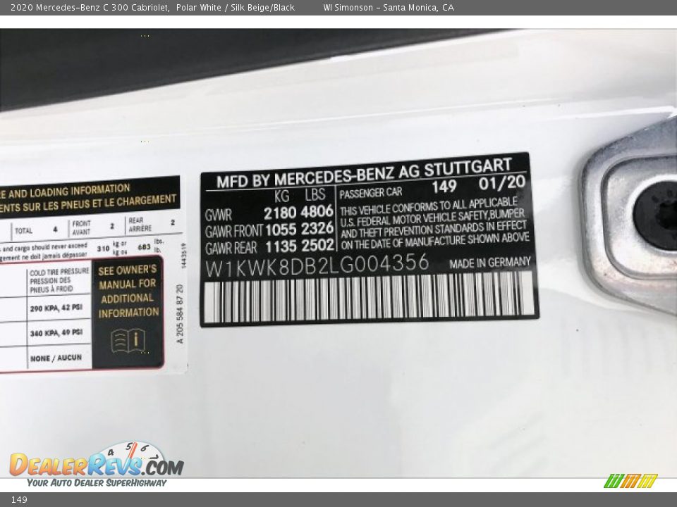 Mercedes-Benz Color Code 149 Polar White