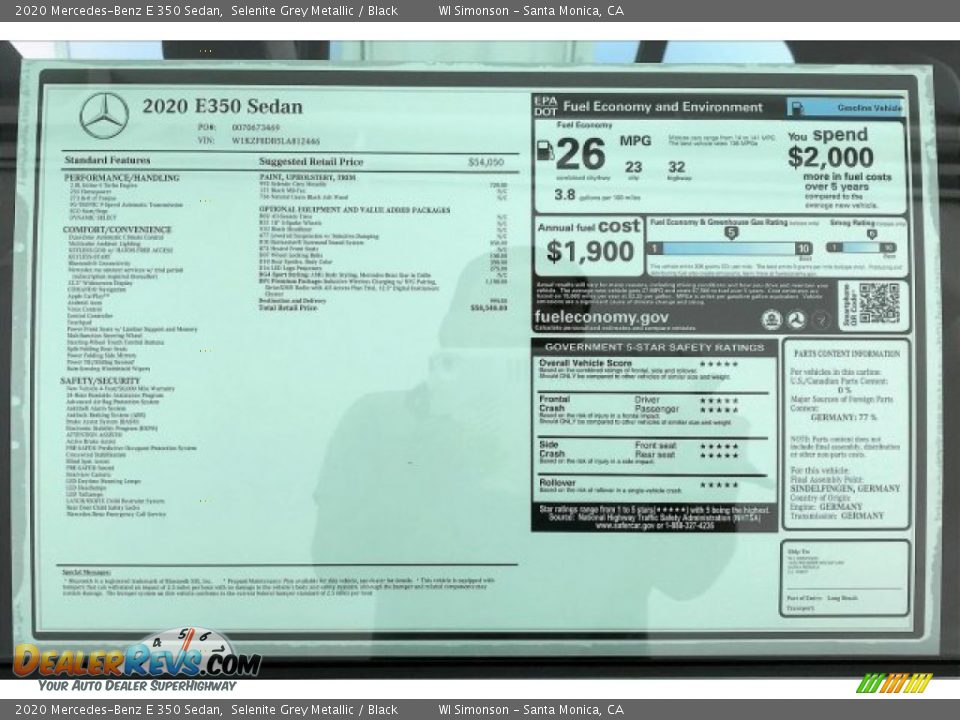 2020 Mercedes-Benz E 350 Sedan Selenite Grey Metallic / Black Photo #10