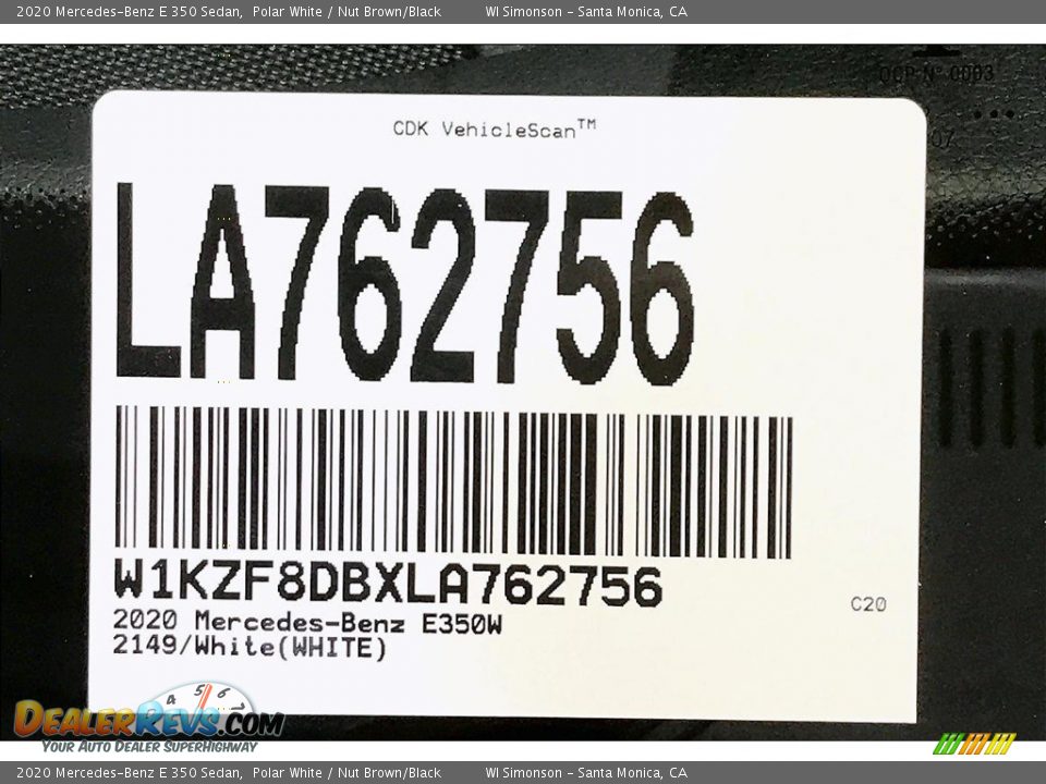 2020 Mercedes-Benz E 350 Sedan Polar White / Nut Brown/Black Photo #11