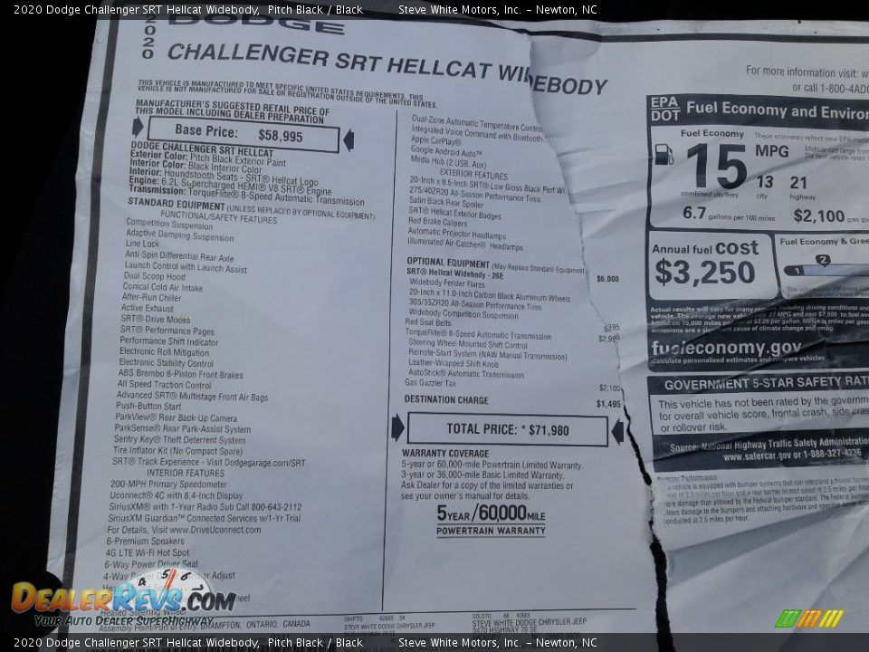 2020 Dodge Challenger SRT Hellcat Widebody Window Sticker Photo #29