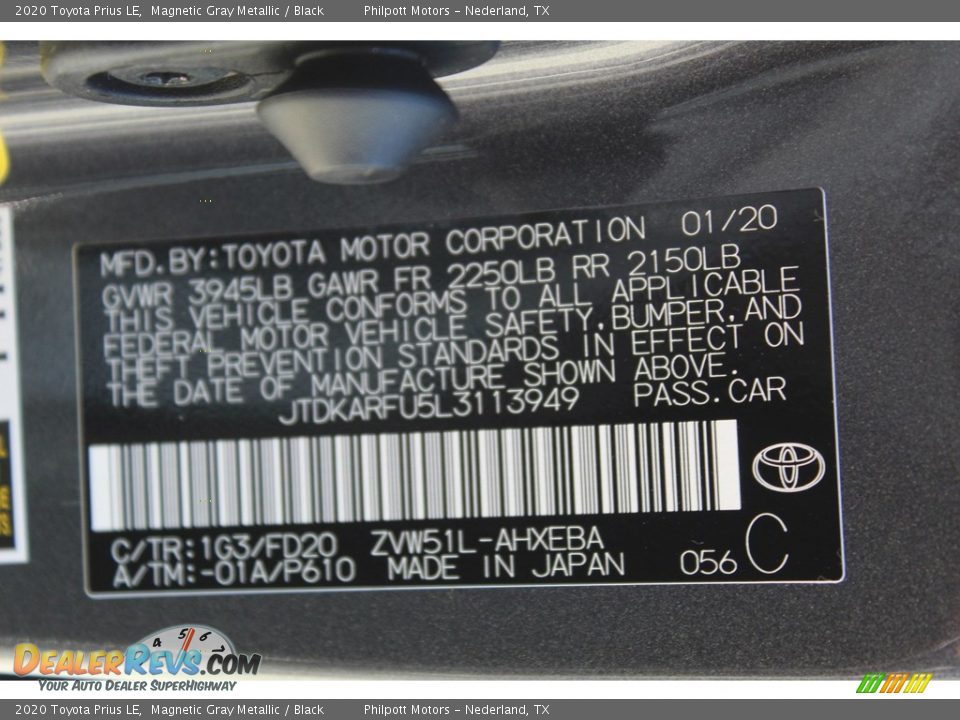 2020 Toyota Prius LE Magnetic Gray Metallic / Black Photo #24