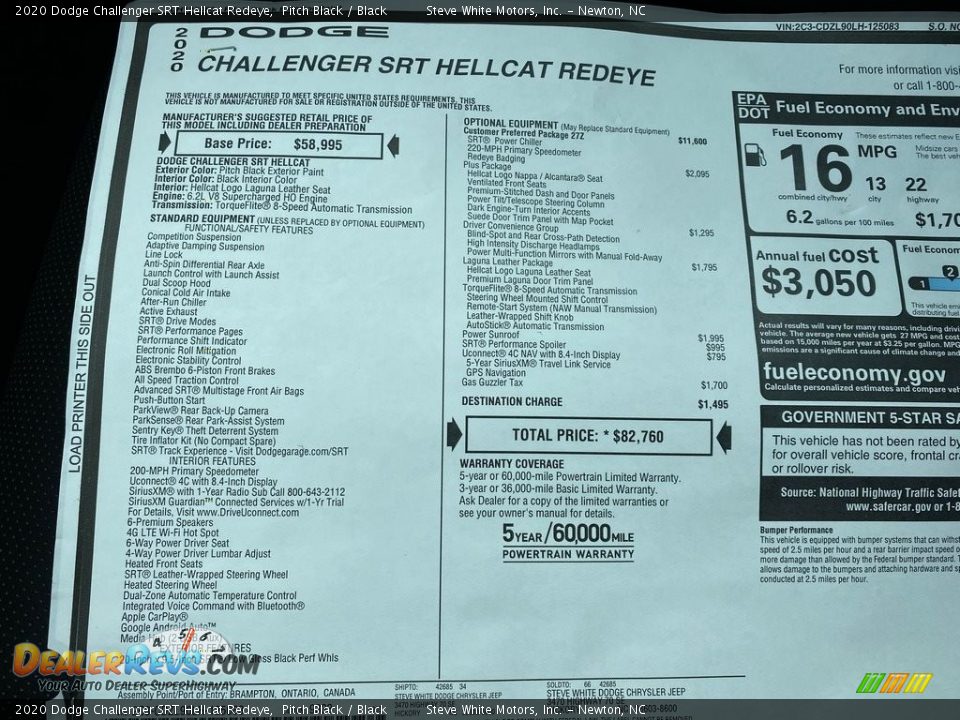 2020 Dodge Challenger SRT Hellcat Redeye Window Sticker Photo #34