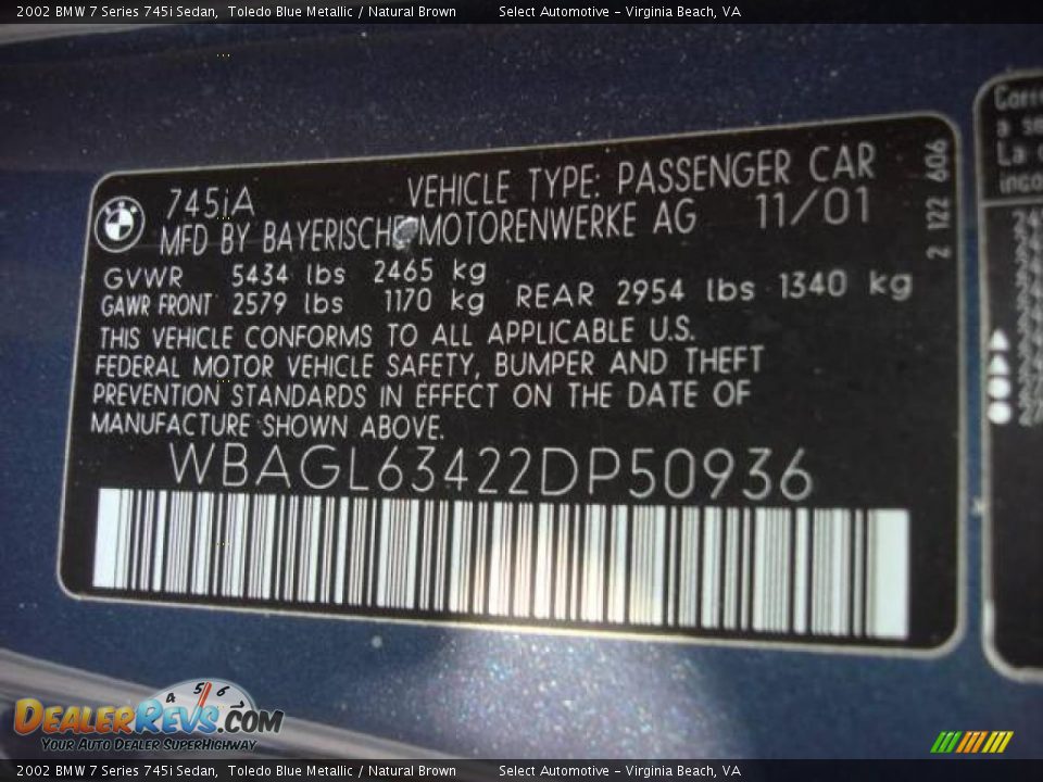 2002 BMW 7 Series 745i Sedan Toledo Blue Metallic / Natural Brown Photo #26