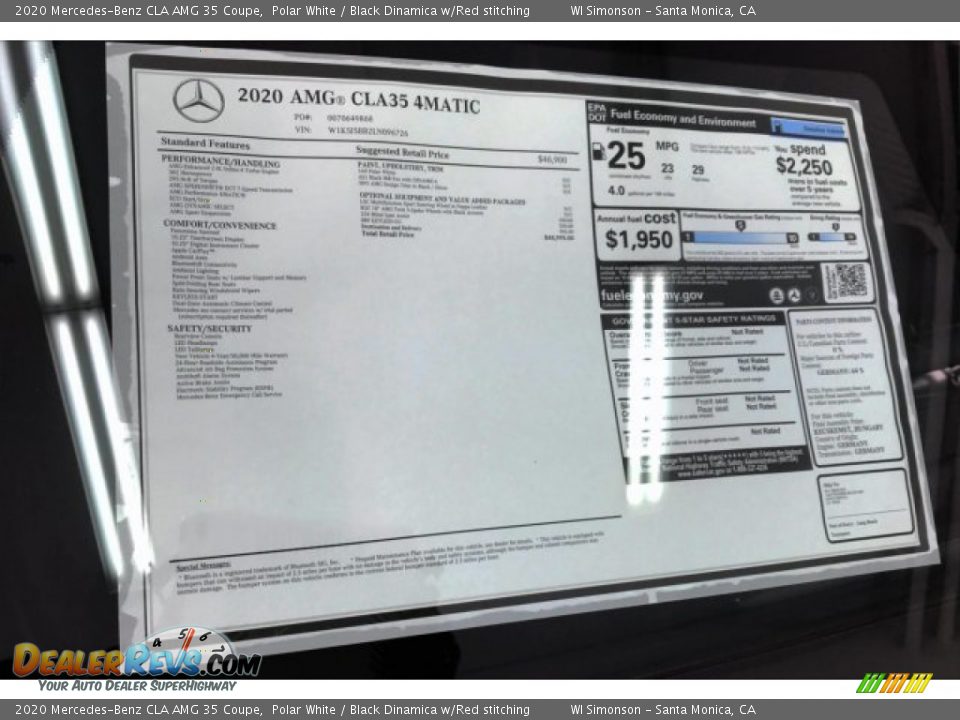 2020 Mercedes-Benz CLA AMG 35 Coupe Window Sticker Photo #11