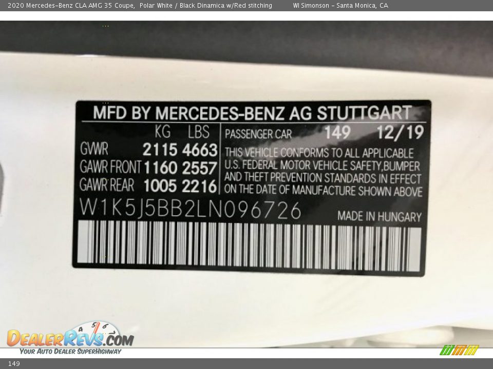 Mercedes-Benz Color Code 149 Polar White