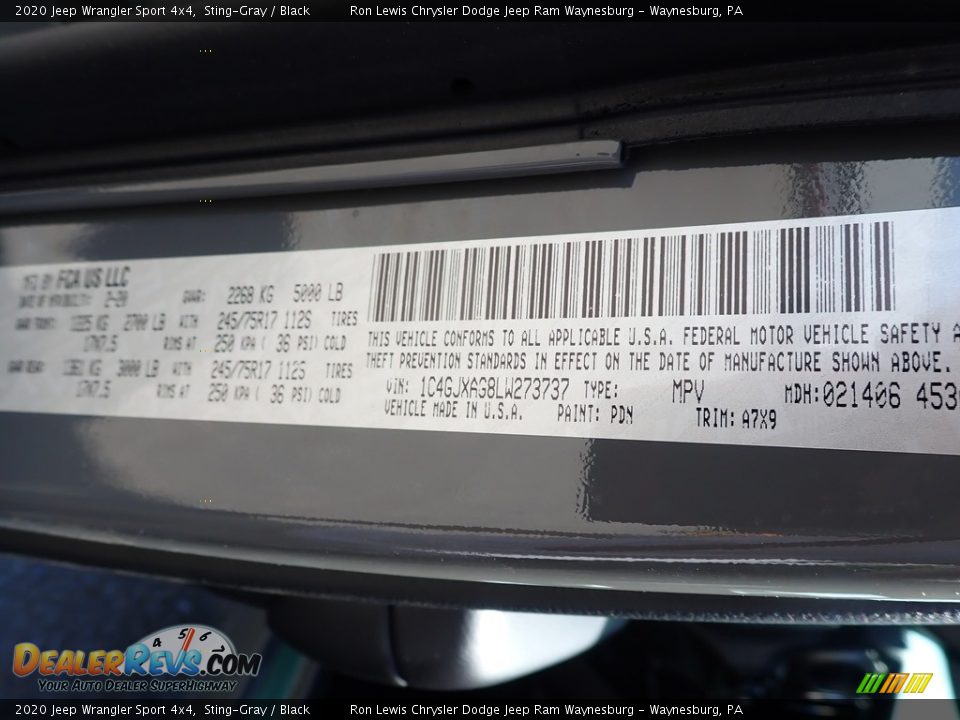 2020 Jeep Wrangler Sport 4x4 Sting-Gray / Black Photo #15