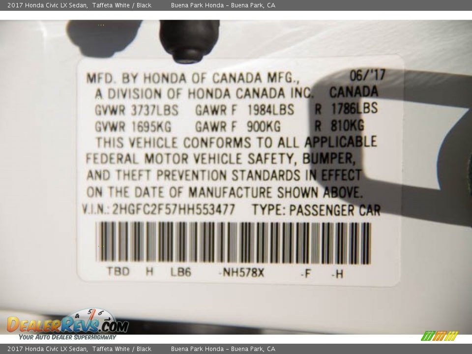 2017 Honda Civic LX Sedan Taffeta White / Black Photo #35