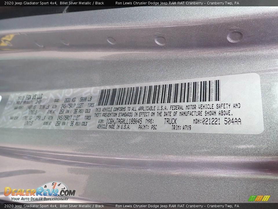 2020 Jeep Gladiator Sport 4x4 Billet Silver Metallic / Black Photo #15