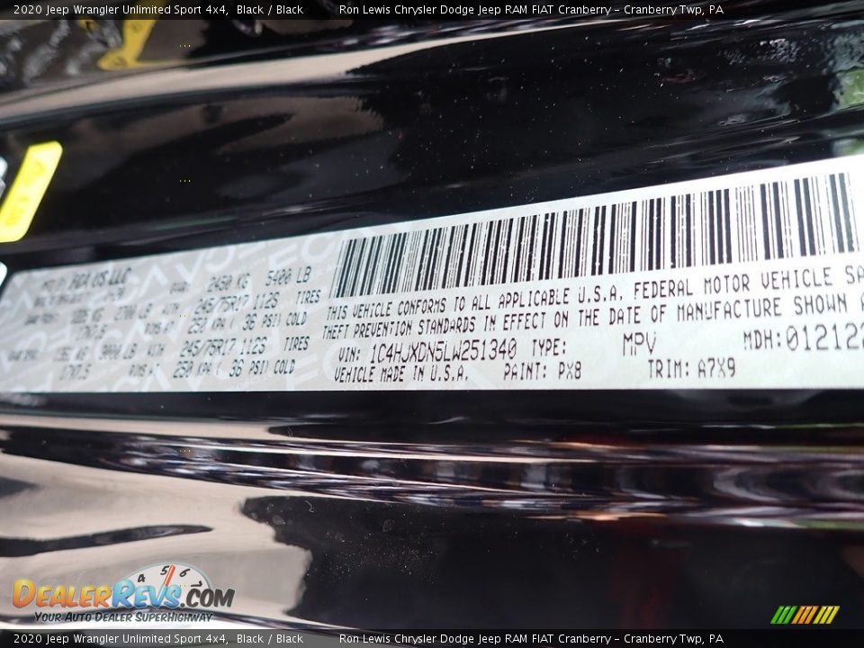 2020 Jeep Wrangler Unlimited Sport 4x4 Black / Black Photo #15