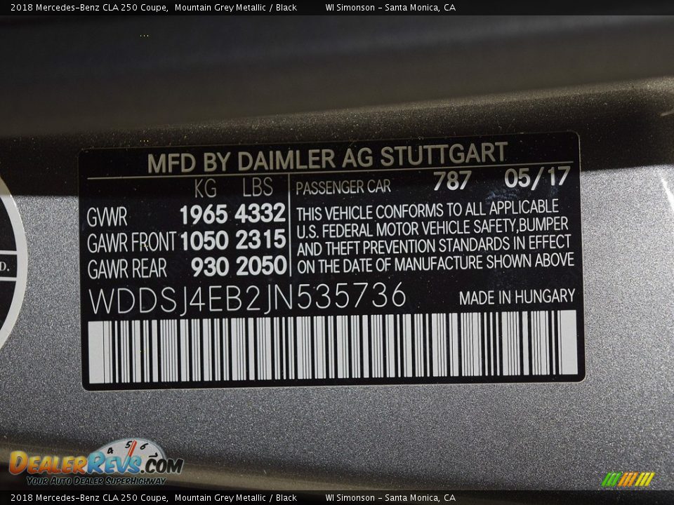 2018 Mercedes-Benz CLA 250 Coupe Mountain Grey Metallic / Black Photo #19