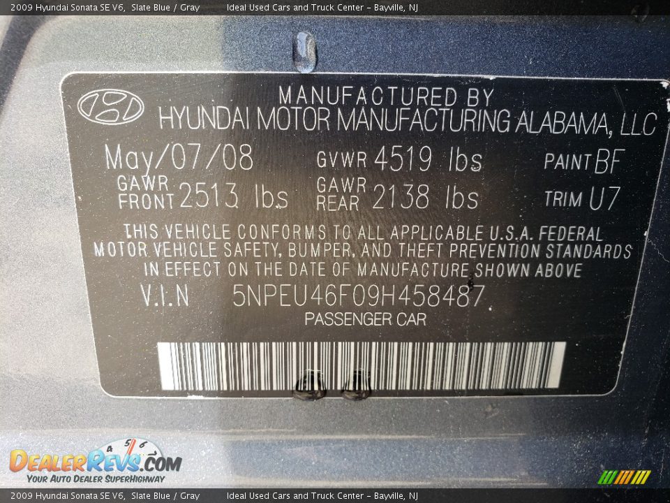 2009 Hyundai Sonata SE V6 Slate Blue / Gray Photo #26