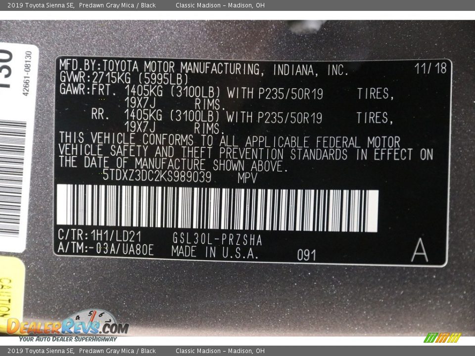 2019 Toyota Sienna SE Predawn Gray Mica / Black Photo #22