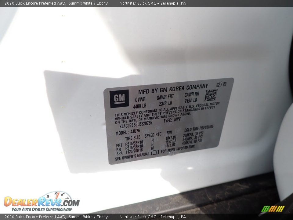 2020 Buick Encore Preferred AWD Summit White / Ebony Photo #11