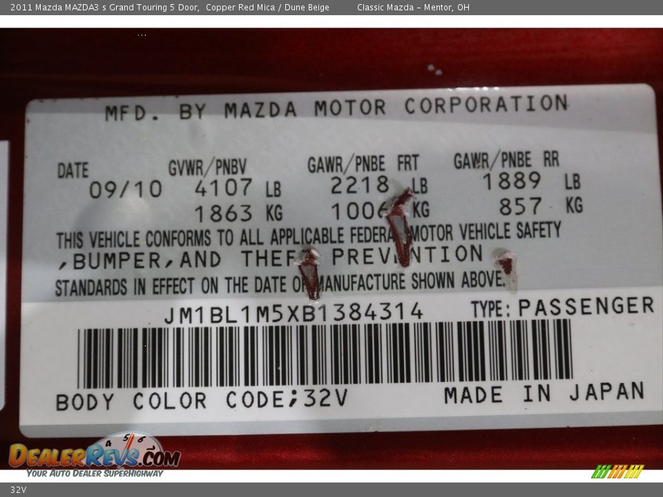Mazda Color Code 32V Copper Red Mica