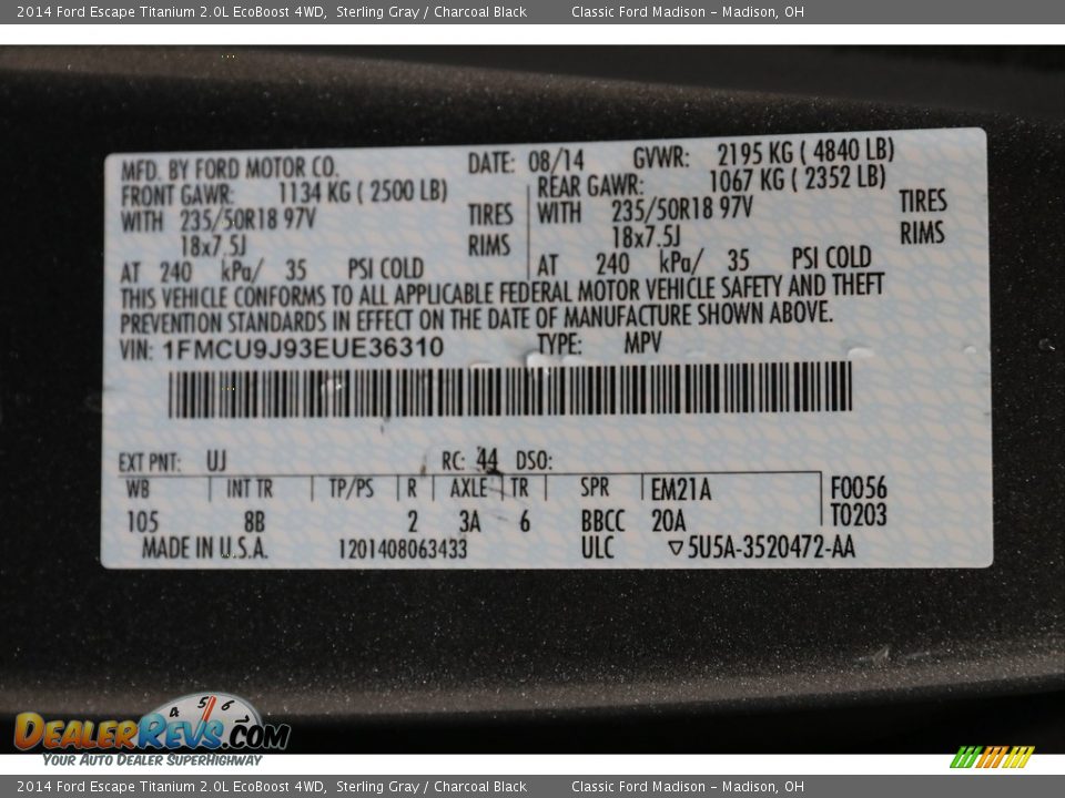 2014 Ford Escape Titanium 2.0L EcoBoost 4WD Sterling Gray / Charcoal Black Photo #19