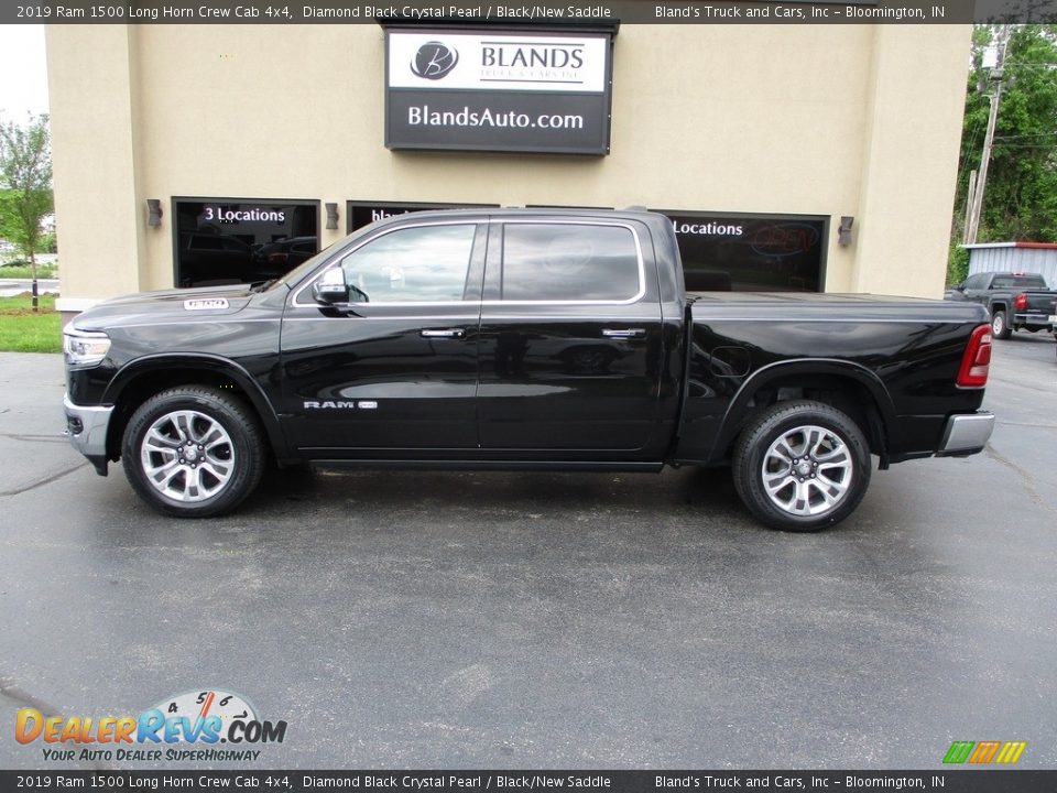 2019 Ram 1500 Long Horn Crew Cab 4x4 Diamond Black Crystal Pearl / Black/New Saddle Photo #1