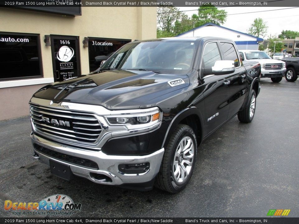 2019 Ram 1500 Long Horn Crew Cab 4x4 Diamond Black Crystal Pearl / Black/New Saddle Photo #2