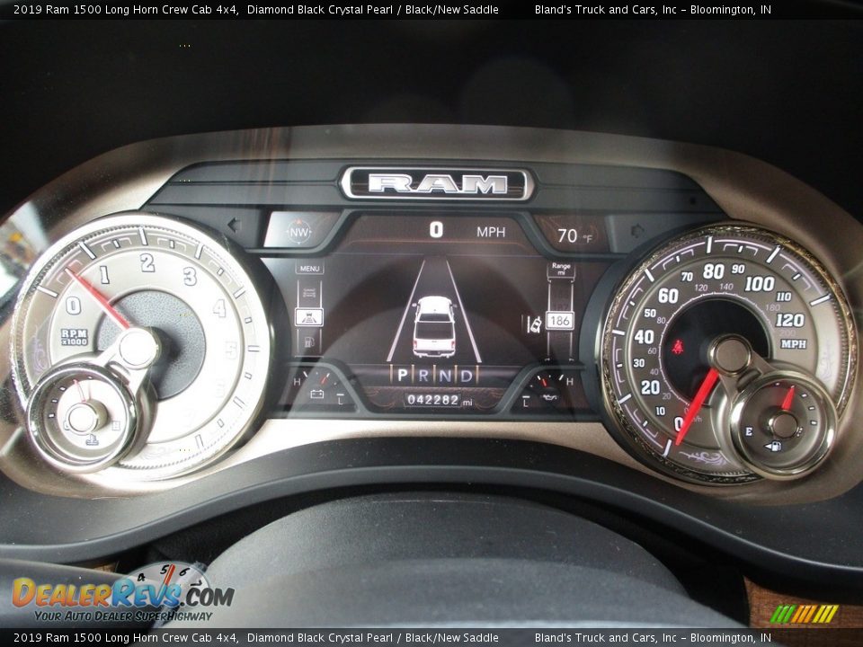 2019 Ram 1500 Long Horn Crew Cab 4x4 Diamond Black Crystal Pearl / Black/New Saddle Photo #18