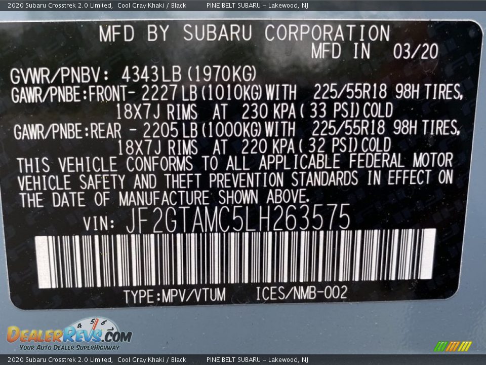 2020 Subaru Crosstrek 2.0 Limited Cool Gray Khaki / Black Photo #12