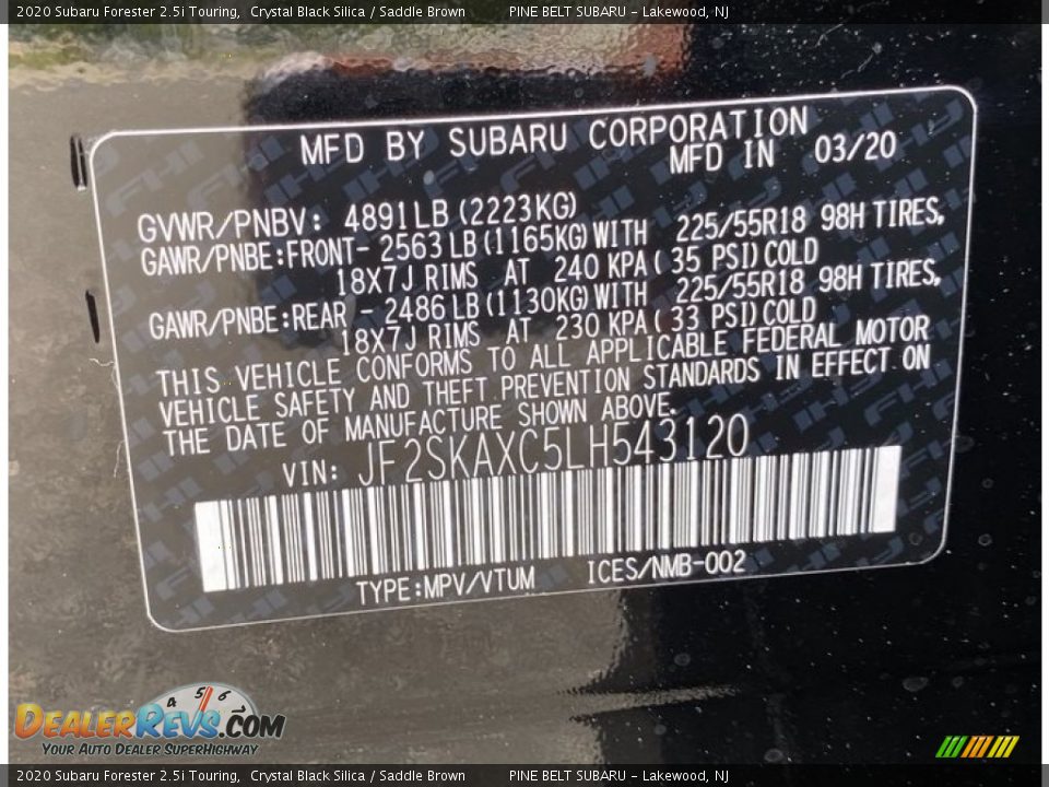 2020 Subaru Forester 2.5i Touring Crystal Black Silica / Saddle Brown Photo #12