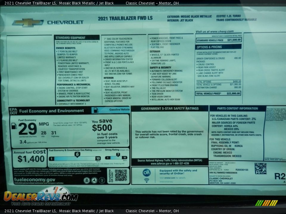2021 Chevrolet TrailBlazer LS Window Sticker Photo #7