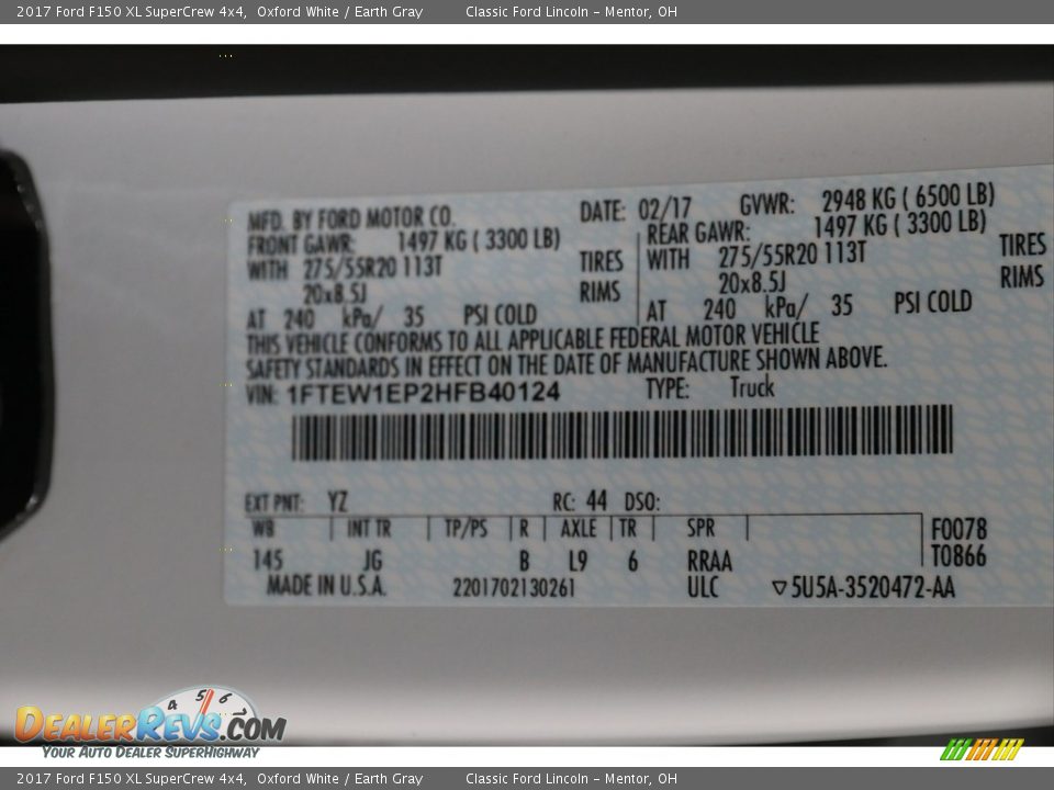 2017 Ford F150 XL SuperCrew 4x4 Oxford White / Earth Gray Photo #19