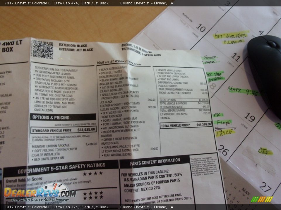 2017 Chevrolet Colorado LT Crew Cab 4x4 Black / Jet Black Photo #31