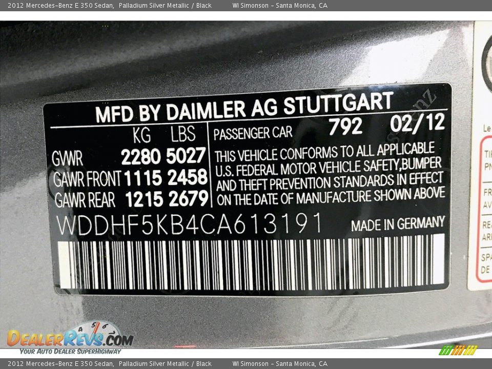 2012 Mercedes-Benz E 350 Sedan Palladium Silver Metallic / Black Photo #24