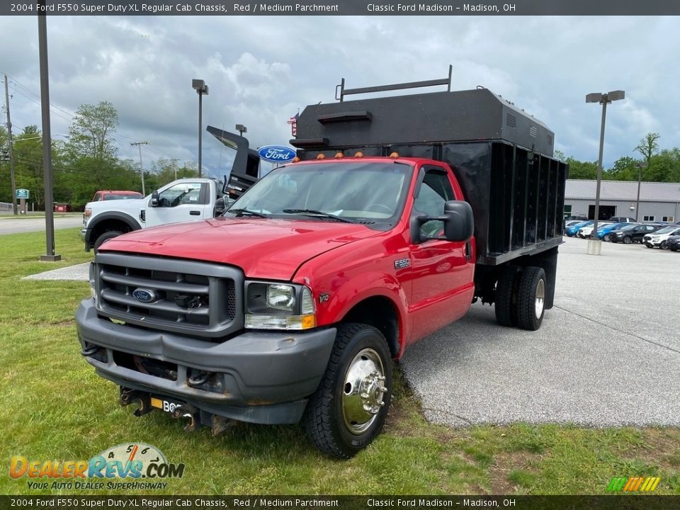 2004 Ford F550 Super Duty XL Regular Cab Chassis Red / Medium Parchment Photo #1