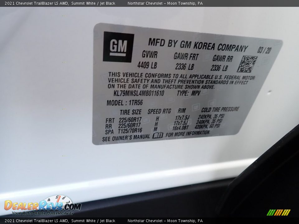 2021 Chevrolet TrailBlazer LS AWD Summit White / Jet Black Photo #14
