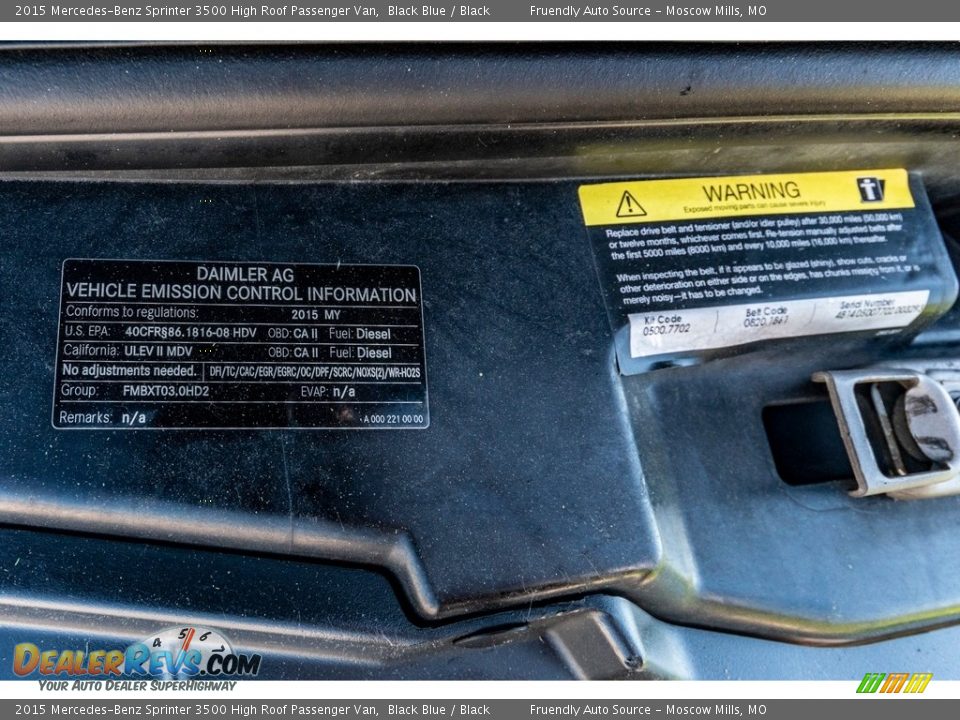 Info Tag of 2015 Mercedes-Benz Sprinter 3500 High Roof Passenger Van Photo #17