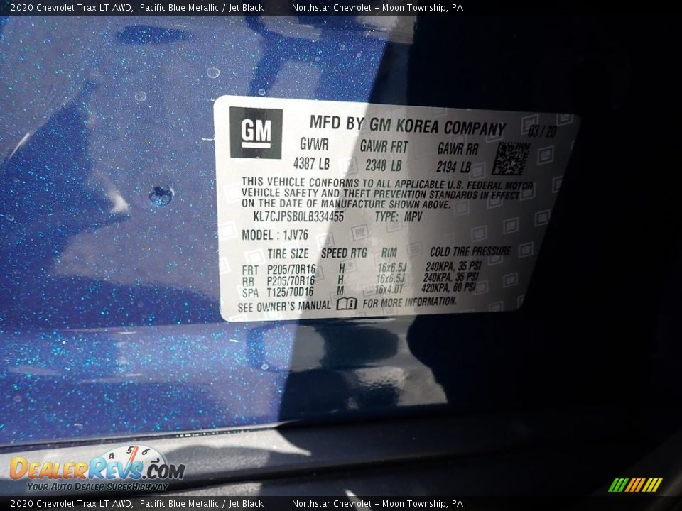 2020 Chevrolet Trax LT AWD Pacific Blue Metallic / Jet Black Photo #15