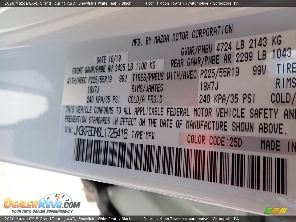 2020 Mazda CX-5 Grand Touring AWD Snowflake White Pearl / Black Photo #12