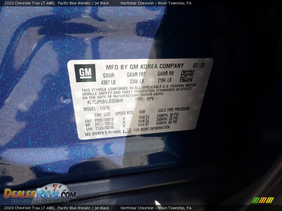 2020 Chevrolet Trax LT AWD Pacific Blue Metallic / Jet Black Photo #15