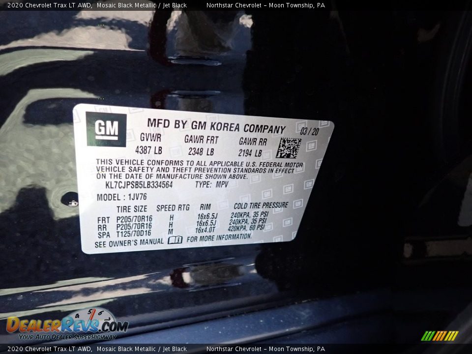 2020 Chevrolet Trax LT AWD Mosaic Black Metallic / Jet Black Photo #14