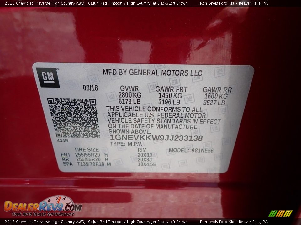 2018 Chevrolet Traverse High Country AWD Cajun Red Tintcoat / High Country Jet Black/Loft Brown Photo #12